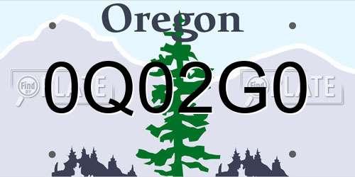 0Q02G0 Oregon License Plate