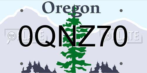 0QNZ70 Oregon License Plate