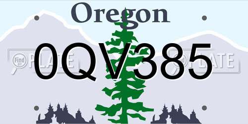 0QV385 Oregon License Plate