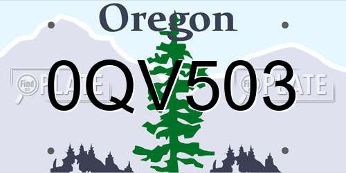 0QV503 Oregon License Plate