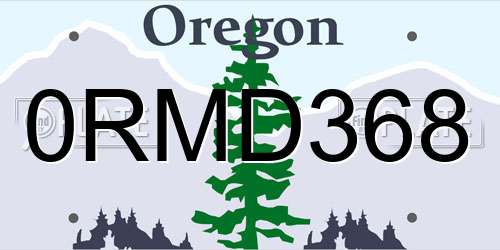 0RMD368 Oregon License Plate