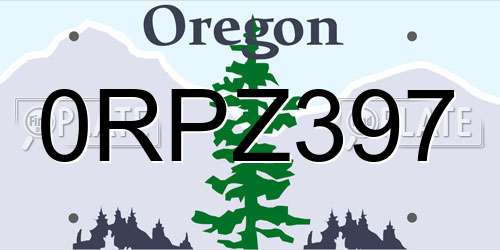 0RPZ397 Oregon License Plate