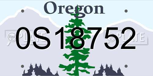0S18752 Oregon License Plate