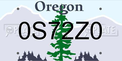0S72Z0 Oregon License Plate