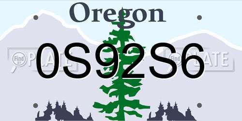 0S92S6 Oregon License Plate
