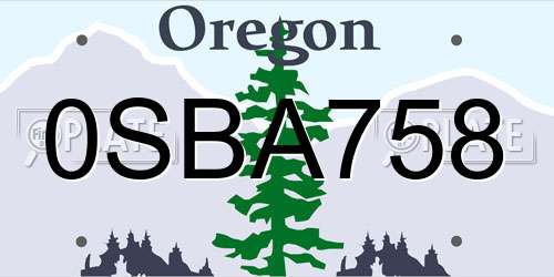 0SBA758 Oregon License Plate