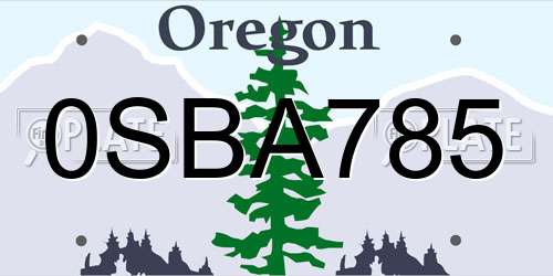 0SBA785 Oregon License Plate