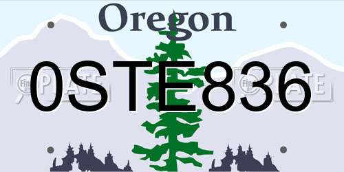 0STE836 Oregon License Plate