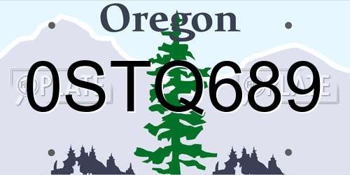0STQ689 Oregon License Plate