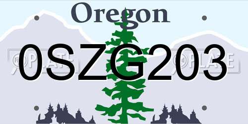 0SZG203 Oregon License Plate