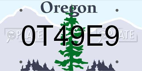 0T49E9 Oregon License Plate