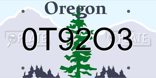 0T92O3 Oregon License Plate