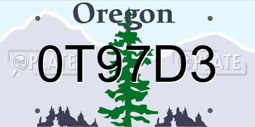 0T97D3 Oregon License Plate