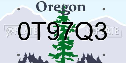 0T97Q3 Oregon License Plate