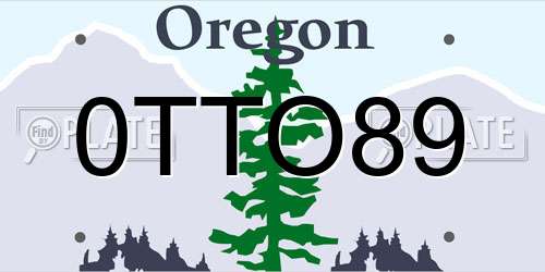 0TTO89 Oregon License Plate