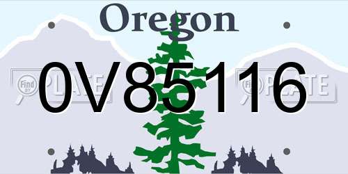 0V85116 Oregon License Plate