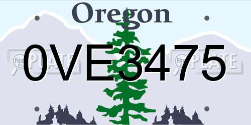 0VE3475 Oregon License Plate