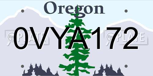 0VYA172 Oregon License Plate
