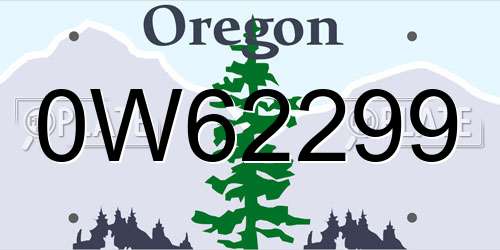 0W62299 Oregon License Plate