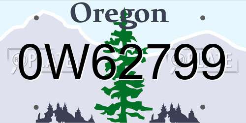 0W62799 Oregon License Plate