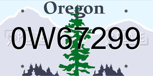 0W67299 Oregon License Plate