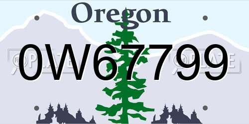 0W67799 Oregon License Plate
