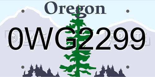 0WG2299 Oregon License Plate