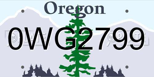 0WG2799 Oregon License Plate