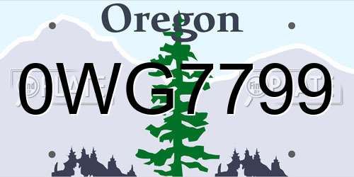 0WG7799 Oregon License Plate
