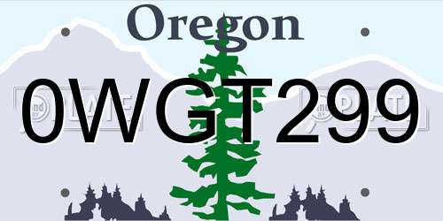 0WGT299 Oregon License Plate