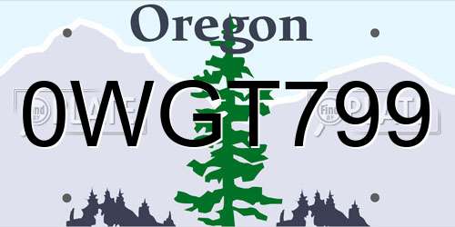 0WGT799 Oregon License Plate