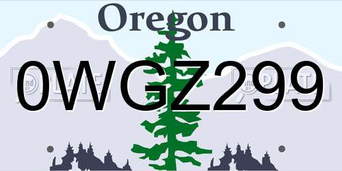 0WGZ299 Oregon License Plate