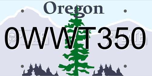 0WWT350 Oregon License Plate