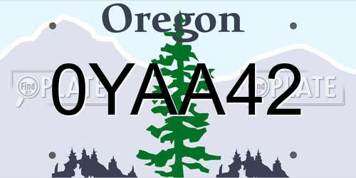 0YAA42 Oregon License Plate
