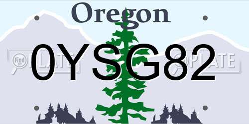 0YSG82 Oregon License Plate