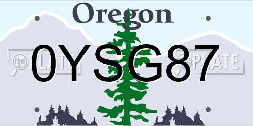 0YSG87 Oregon License Plate