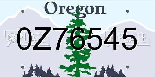 0Z76545 Oregon License Plate