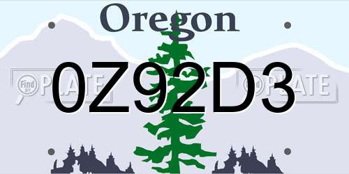 0Z92D3 Oregon License Plate
