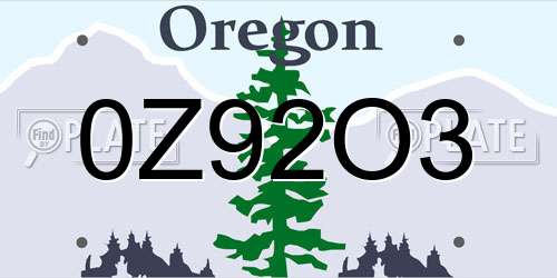 0Z92O3 Oregon License Plate