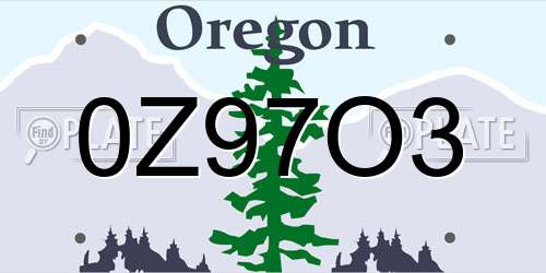 0Z97O3 Oregon License Plate
