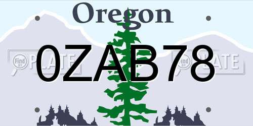 0ZAB78 Oregon License Plate