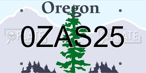 0ZAS25 Oregon License Plate