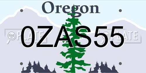 0ZAS55 Oregon License Plate