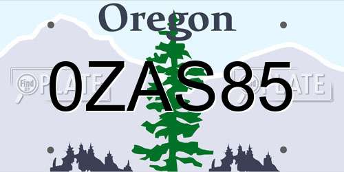 0ZAS85 Oregon License Plate