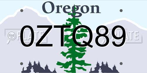 0ZTQ89 Oregon License Plate