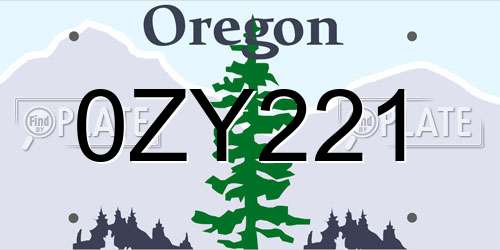 0ZY221 Oregon License Plate