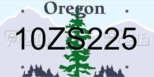 10ZS225 Oregon License Plate
