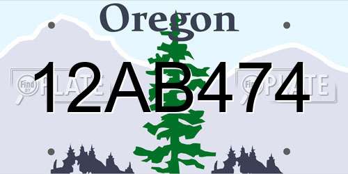12AB474 Oregon License Plate