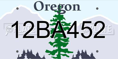 12BA452 Oregon License Plate