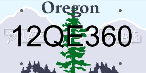 12QE360 Oregon License Plate